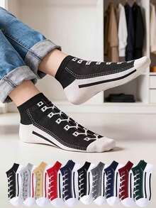10 Pairs Random Men's Creative Canvas Print Short Socks, Personalized ...