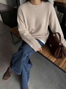 Sweater Rajut Leher Bulat Baru SEREN untuk Wanita, Atasan Pullover Bergaris Longgar, Cocok untuk Dipakai di Musim Gugur - Yan - View 4