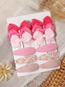 12pcs Macaron Multicolor Ribbon Bow BB Clips Set, Floral & Plaid Patchwork Edge Hair Clips For Girls Hair Styling - Mixed color - View 15