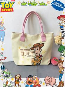 Miniso Disney Toy Story Woody 警長畫布托特包，米色手提肩背包，適合日常使用 - 粉色 - 查看 1