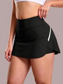 Deybera Plus Size Women's High Waist Flared Skort, Color Block Striped Sports Skort, Built-In Shorts, Side Pockets, Suitable For Tennis, Golf And Daily Wear - Multicolor - View 4
