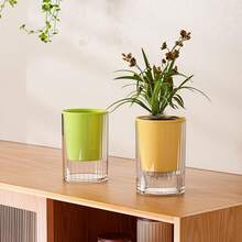 2pcs Multicolor Double Layer Self-Watering Planters, Indoor Desktop Hydroponic Pots, Modern Decorative Planters, Office Home Decor Planting Pots, Suitable For Indoor Plants, Succulents - New Model - View 10