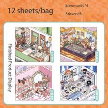 12 Sheets/Bag Sticker Book Desk Corner Series Desk Theme Scene Stickers, Scrapbook Supplies Notebook Accessories, For Decorating Cards Photo Frames Computer Phone Cases Water Cups Magazines Stationery Boxes Luggage, Desktop Decoration Stickers - Sticker Book - View 10