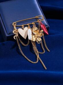 Fashionable Design Heart & Flower Pendant Creative Exquisite Women's Brooch, Party, Banquet, Daily Suit Accessory - Yellow Gold - View 2