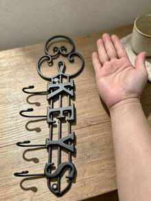 5pcs/1 Set, 33.5cm*13.5cm Gantungan Dinding Huruf Timbul KEYS, Pengait Kunci Besi Kokoh, Desain Spiral Hitam Bergaya Vintage Eropa, Dekorasi Lorong Masuk - View 9