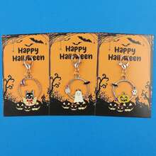 3pcs/6pcs Mixed Halloween Enamel Keychain Charms, Ghost Pumpkin Black Cat Pendant, Happy Halloween Greeting Card, Lobster Clasp Holiday Gift - Multicolor - View 6