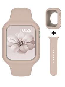 2合1運動矽膠錶帶與錶殼套組，相容 40mm、41mm、42mm、44mm、45mm、46mm 與 49mm 尺寸，柔軟舒適鉚接矽膠錶帶搭配防震鏤空矽膠保護殼，相容 Series Ultra/12/11/10/9/8/7/6/5/4/SE 機型，防水運動錶帶與錶殼套組，適合男士與女士 - 矽膠錶帶+錶殼-奶茶色 - 查看 6