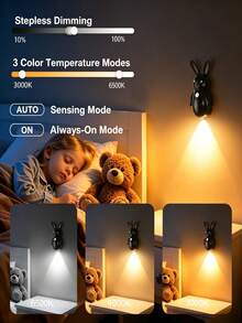 1pc Multicolor Cute Rabbit Cartoon Pattern Wall Mounted Night Light Modern Casual Style Motion Sensor Adhesive Installation Wall Lamp Suitable For Hallway Stairs Bedroom Bathroom Kitchen Entrance Stepless Dimming 3 Color Temperature Wall Lighting Fixture - Multicolor - View 3