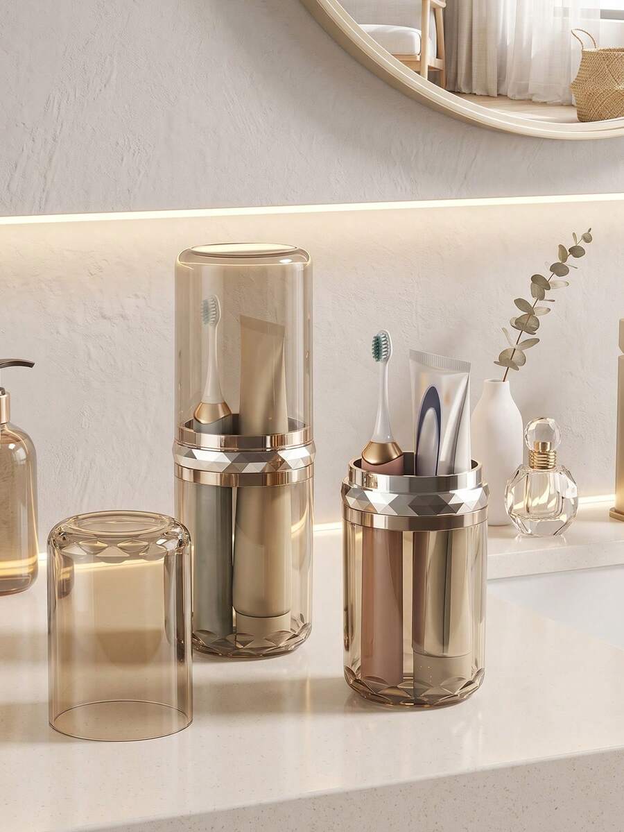 Travel Toothbrush Holder Cup, Portable Toothpaste Storage Container, Keep Bathroom Items Clean And Tidy, Fits Toothbrushes, Toothpaste, Dental Floss. Suitable For Bathroom , Travel, Business Trip, Dorm, Practical Household Bathroom Accessory. - Multicolor - View 1