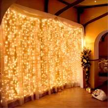 [Fairy String Lights] 300 LED Fairy String Lights 8 Light Modes, Remote Controlled, 9.8x9.8ft Indoor Outdoor String Lights For Christmas, Weddings, Party, Bedroom, Wall, Window - USB Curtain Lights - View 2