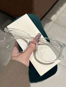 1pc Fashion Glasses, Clear Lenses, Unisex, Black, Gray And Transparent Frames, Eye Protection Fashion (Without Glasses Case) - Clear - View 4
