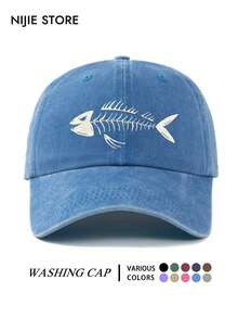 1pc Skull Fishbone Collector Baseball Cap, Lightweight Comfortable Adjustable Sun Protection Multifunctional Baseball Cap, Vintage Washed Cap, Unisex Baseball Cap, Suitable For Daily Wear, Commuting, Outdoor Activities, Fishing And More - A - View 7