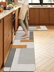 1pc Modern Geometric Color Block Pattern Kitchen Mat, 3.5mm Soft Rubber Material, Water Absorbent & Easy To Clean, Suitable For Hallway, Bathroom, Living Room, Outdoor Door Mat And Toilet, All Year Round, Perfect For Various Holidays - Multicolor - View 1