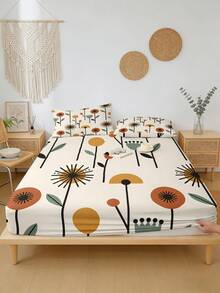 1PC Vintage Abstract Geometric Floral Print Fitted Sheet (Fitted Sheet Only, No Pillowcase), Bohemian Abstract Floral Fitted Sheet, Soft Bedroom Bedding, Suitable For Bedroom, Guest Room, School Dormitory, Easy To Remove And Machine Washable, All-Season Mattress Protector - Multicolor - View 6
