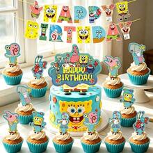 SpongeBob SquarePants Themed Birthday Party Decoration Set, Happy Birthday Banner, Cake Decorations, And Cupcake Toppers, Party Supplies - Multicolor - View 7