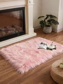 1pc Pink Faux Fur Living Room Decor Rug, Fluffy Machine Washable Small Carpet, Suitable For Bedroom, Living Room, Game Room, Luxury Room Decoration, White Rectangular Fur Rug, Vanity Mat, Home Decor Minimalist Ins Style Decorative Carpet, All Season Use - Pink - View 1
