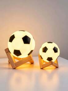 1pc Soccer Ball LED Night Light,Football Shape Warm Table Lamp 14*12.3/8*7.3cm For Kids Bedroom Desk Decor,Creative Sport Theme Birthday Holiday Gift - Yellow - View 3