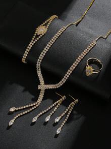 Women's Jewelry Set Necklace Earrings Bracelet Ring Geometric Pattern Street Elegant 4-Piece Set Bridal Accessories Wedding Season - Gold - View 4