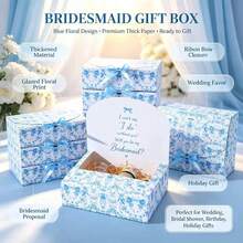 8pcs White Floral Pattern Gift Boxes 7.87 * 7.87 X 3.9 Inches (Approx. 20*20cm*10cm) With Ribbon, Bridesmaid Proposal Box, Gift Box With Lid, Mother's Day, Wedding, Birthday Party, Christmas, Anniversary. - Multiple Styles - View 3
