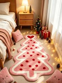 1pc Pink Red Dot Christmas Tree Shaped Rug, Christmas Style, Christmas, Doormat, Small Rug, Welcome Mat, Carpet, Floor Mat, Outdoor Doormat, Kitchen Rug, Front Door Mat, Area Rug, Outdoor Mat, Home Decor, Area Carpet, Garden Rug, Washable Rug - Multicolor - View 2