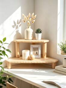 Rustic Corner Shelf, Suitable For Kitchen Countertop, Wooden Beaded Farmhouse Style Countertop Storage Rack, Stackable Bathroom Vanity And Coffee Bar Decorative Riser Stand - View 9