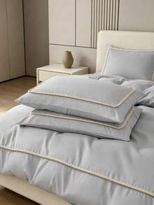 3pcs Skin-Friendly Soft Comfortable Grey Inner Frame Pom Pom Lace Craft Duvet Cover Set (1*Duvet Cover + 2*Pillowcases, Core Not Included), French Country Style, Lady Style, Girly Style, Bohemian Rural Style, Suitable For Bedroom, Guest Room, Boys And Girls Bedding, Machine Washable, All Season Use - Grey - View 5