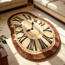 1pc Brown Asymmetrical Clock Design Decorative Rug, Autumn/Winter Bedroom Decor, Small Rug, Carpet, Home Decor, Living Room Rug, Living Room Small Rug, Bedroom Rug, Living Room Home Decor - Multicolor - View 4