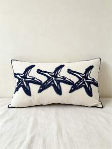 1pc Starfish Embroidered Pillow Case (Without Filling) - Blue and White - View 9