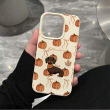 1 buah Casing Ponsel Bahan TPU Motif Anjing Sosis Musim Gugur Cocok Untuk iPhone 17 Pro Max/17/16 Pro Max/15/13/12/11/ S20 FE/A15/S24/A55/ Note 11/Note 12/Note 13 Pro Pelindung Ponsel Soft Shell Anti-Jatuh Cakupan Penuh - Putih - View 2