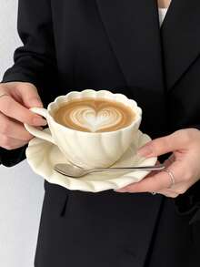 1 buah Cangkir Kopi dan Piring Keramik Motif Renda Kerang Antik, Cangkir Keramik yang Sangat Menarik, Set Teh Hadiah untuk Minum Teh Sore di Rumah - MultiWarna - View 8