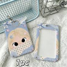 Macaron Color Big Eye Cartoon Girl Vertical Card Holder, Transparent Spring Ring Lanyard ID Badge Holder, Keychain, Student Back To School Stationery - Multicolor - View 9