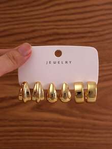 6/18PCS Fashion Elegant Personalized Elegant Floral Geometric Multi-Element Gold Earring Set, Women's Fashion Earring Set - Gold - View 3