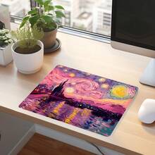 Pink Starry Night Square Mouse Pad Oil Painting Small Mousepad Multicolor Desk Accessories, Stitched Edge Non‑Slip Rubber Base 9.4x7.8 Inches Desktop Protector Computer Desk Mat Laptop Keyboard Pad For Home Office School Gaming - View 4