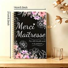 DANPERJI 1本 A5 優雅法式「Merci Maitresse」螺旋筆記本，金米色設計配愛心裝飾，教師感謝禮物，開學季、大學與辦公室文具 - 黑色 - 查看 3