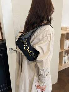 Women's Shoulder Bag Underarm Crescent Moon Phone Bag Fashionable Unique Black - Black - View 6