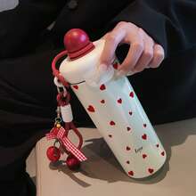1PC 600ML Heart Strawberry, Simple Heart, Strawberry Flower Pattern Stainless Steel , Double-Use Coffee Cup, Portable Straw Cup, Stylish Lanyard , Suitable For Office, Home, Gift Recommendation, Coffee/Milk/Tea - Multicolor - View 5