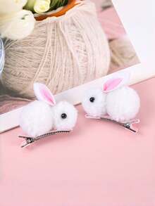 10pcs White & Pink Rabbit Hair Clips, Cute Small Hair Accessories For Daily Wear - Multicolor - View 9