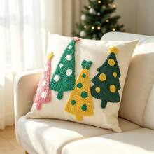 1pc Christmas Tree Chenille Embroidery Pillow Case, Christmas Holiday Decor Pillow Case, Canvas Chenille Embroidery Pillow Case, Suitable For Sofa, Bedroom And Living Room, Pillow Insert Not Included - Multicolor - View 14