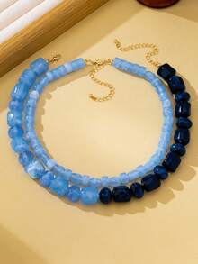 OABE 2pcs/Set Bohemian Style Asymmetrical Handmade Beaded Necklace With Dual-Tone Contrast Design, Suitable For Women's Daily Wear, Beads Color And Shape Random - Multicolor - View 4