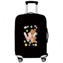 Black Elastic Luggage Cover, Cartoon Teddy Bear Candy Letter Initial Print, Dustproof Luggage Sleeve, Travel Accessory, Luggage Not Included - Black - View 18