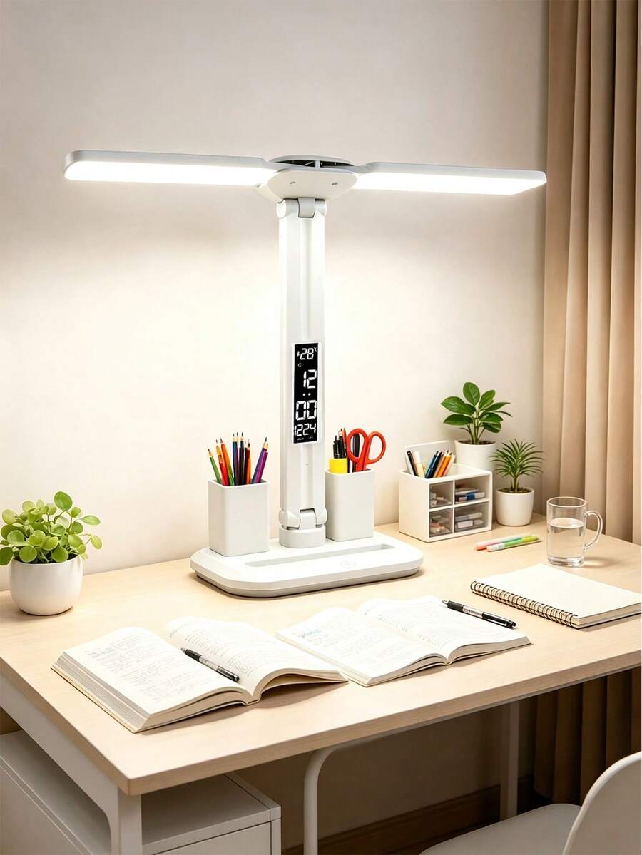 1PC Desktop Study Lamp, Plug-In Desk Lamp, Student Eye-Protection Dorm Folding Lamp, Anti-Myopia Reading Desk Lamp, Student Bedside Lamp, Time Display, 3 Color Temperatures And Adjustable Brightness - Table Lamp - View 1