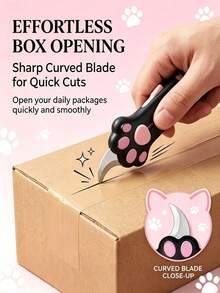 Cute Cat Paw Retractable Curved Blade, Multi-Function Pocket Knife And Bag Opener, Non-Slip Handle Mini Portable Box Cutter With Hanging Hole, Home Daily Express Parcel Craft Cutting Tool, Suitable For Students, Office Workers, Cute Gift Lovers, Teacher Gifts, Back To School Season - Multicolor - View 2