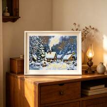1pc Exquisite Winter Snow Scene Cottage Cross Stitch Full Material Kit 11CT 55*40cm Handmade DIY Clear Printed Nordic Landscape Home Wall Decor Painting Stress Relief Craft Gift - Multicolor - View 5