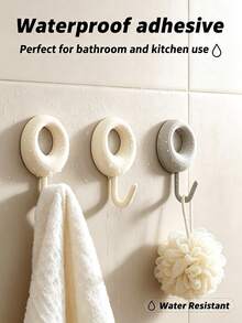 4pcs Self-Adhesive Wall Hooks, Drill-Free Waterproof No-Damage Sticky Hooks, Heavy Duty Hooks Suitable For Bathroom Kitchen Door Cabinet Towel Key Kitchen Utensils Storage, Neutral Home Decor - View 2