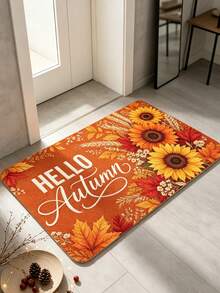 1pc Orange Sunflower Autumn/Winter Doormat, Decorative Floor Mat, Entryway Mat, Door Mat, Small Rug, Welcome Mat, Carpet, Kitchen Rug, Home Decor, Front Door Mat, Area Rug, Area Carpet - Multicolor - View 1