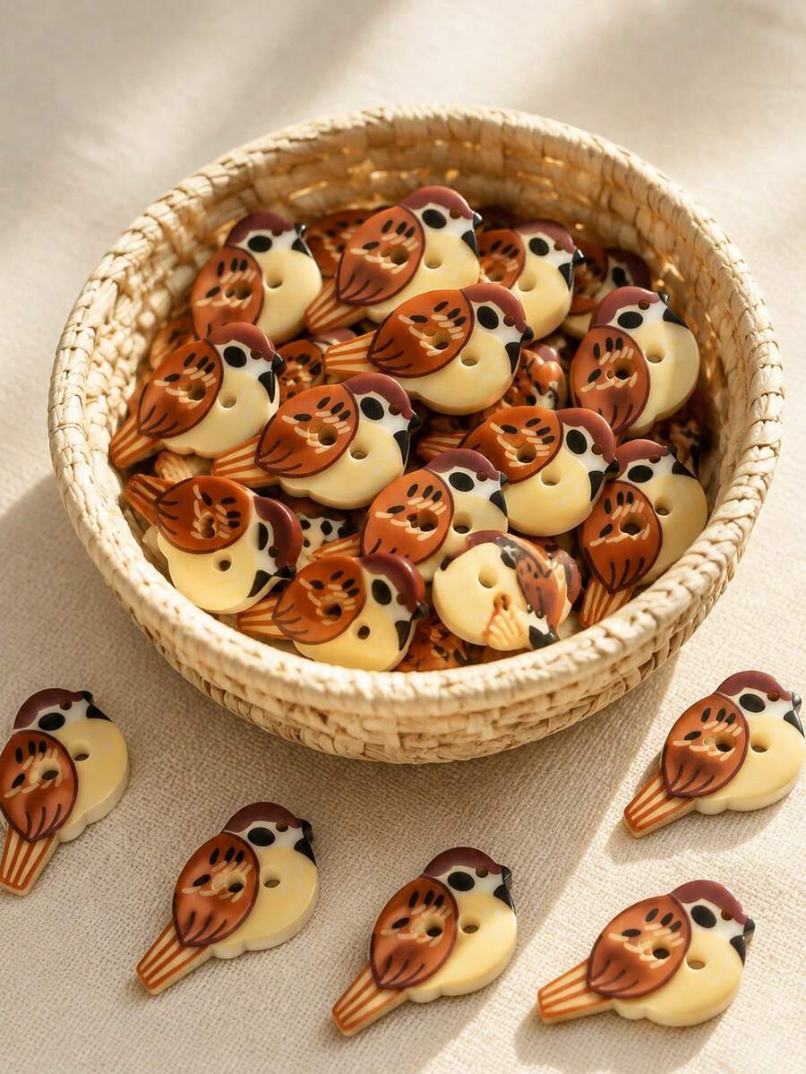 12pcs Handmade DIY Bird Buttons With Two Eyes - Plastic Suitable For Clothing, Hats, Bags Multicolor Bird-Shaped Craft Buttons For Sewing, Scrapbooking, For DIY Clothing Decoration - A - View 1