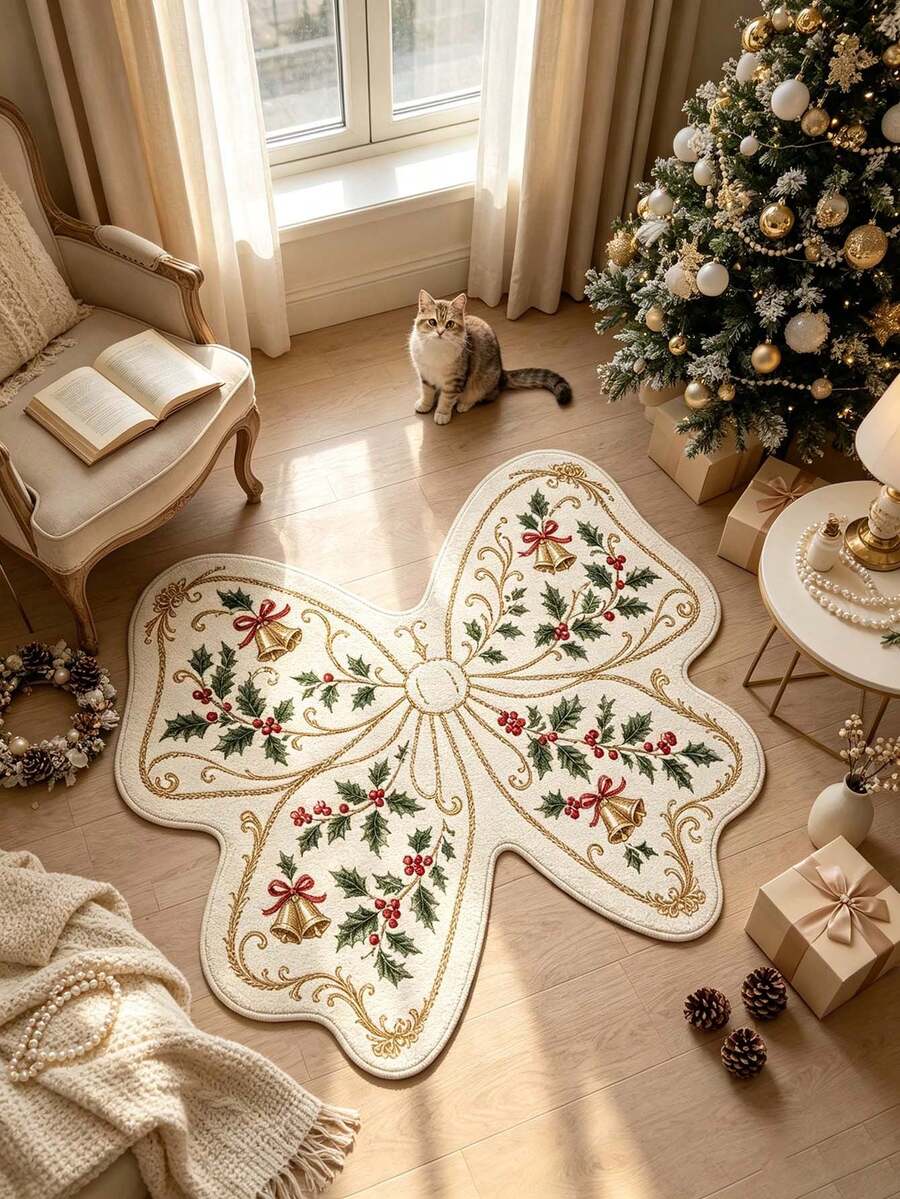 1pc Pink Bow Knot Rug, Decorative Carpet, Bedroom Decor, Small Rug, Carpet, Home Decor, Living Room Rug, Living Room Small Rug, Bedroom Rug, Living Room Home Decor, Outdoor Rug, Washable Rug, Graduation Gift - Bell Bow - View 1