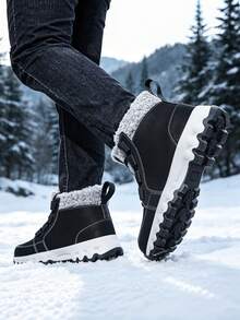 Men's Snow Boots, Solid Color Thermal Lined Thick Interior, Non-Slip Comfortable Sole, Winter Daily Commute, Hiking, Travel And More - Black - View 7