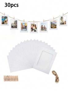30/10pcs Paper Picture Frames, Cardboard Photo Frames DIY Clip Photo Holders Hanging Photo Display Banner, Paper Photo Banner, Hanging Photo Wall For Wedding, Birthday, Holiday Parties, Home Decor, Home, And Wall Decor (With Clips And T) Room Decor - Multiple Styles - View 14