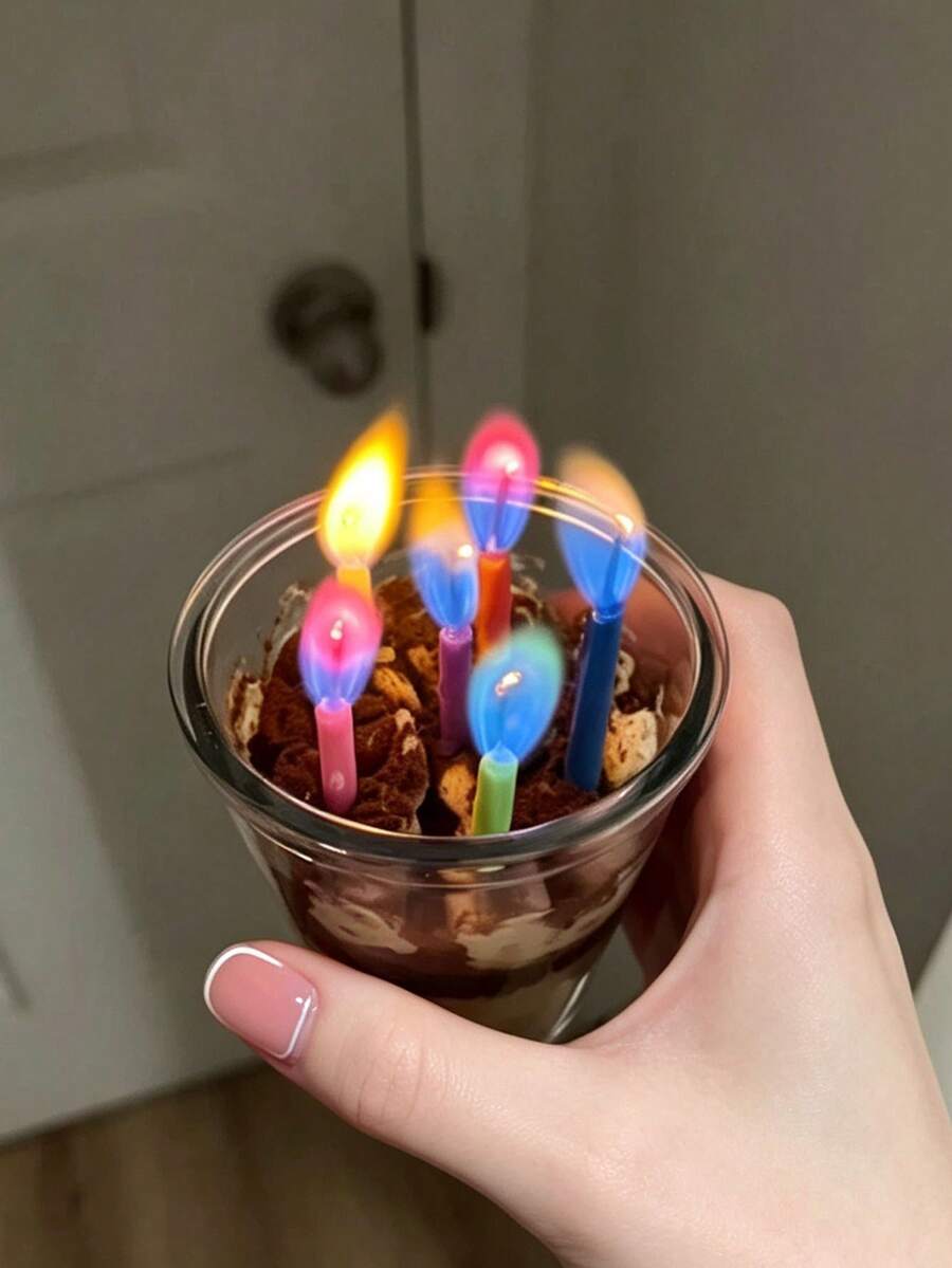 6pcs Colorful Flame Candles, Flame And Candle Color Match, Suitable For Birthday And Party Photography - Multicolor - View 1
